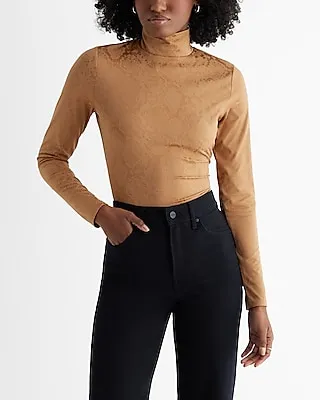 Body Contour Snakeskin Jacquard Mock Neck Long Sleeve Bodysuit Women's S
