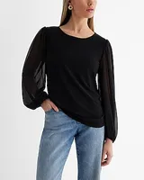 Crew Neck Sheer Balloon Sleeve Top