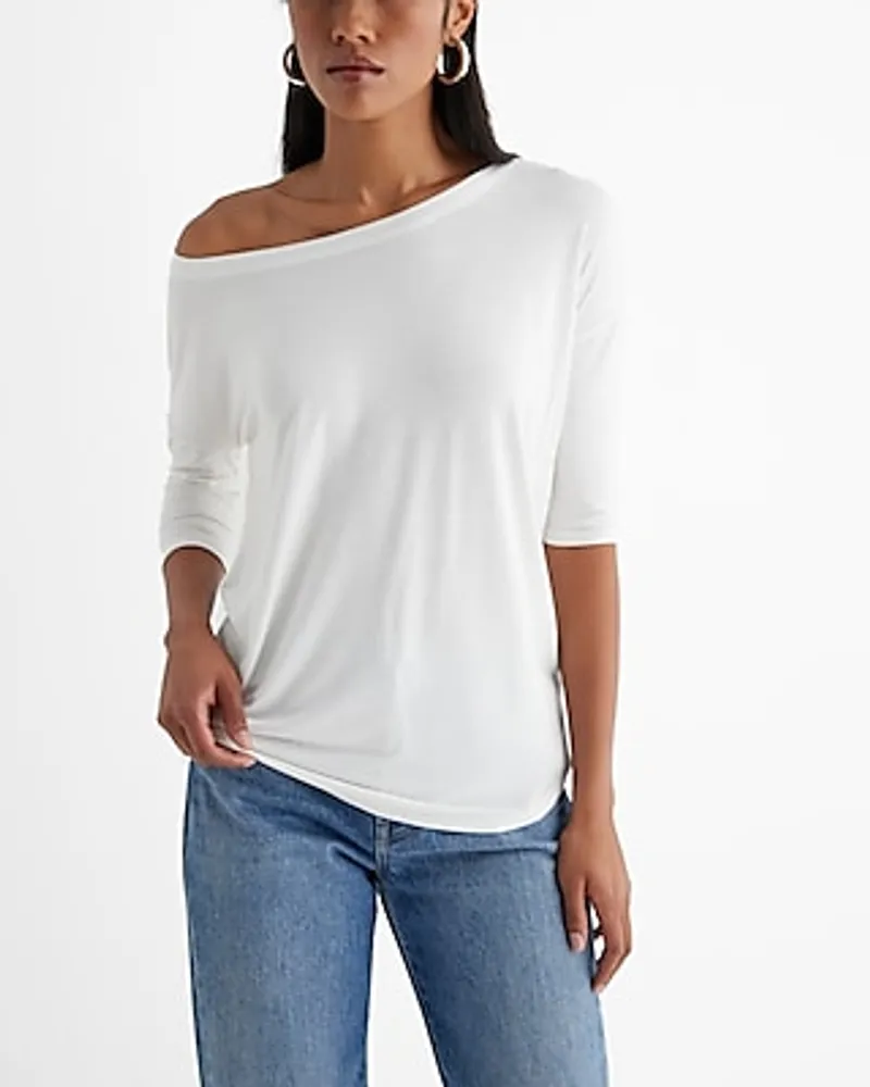 Relaxed Off The Shoulder Three Quarter Sleeve London Tee White Women's XL