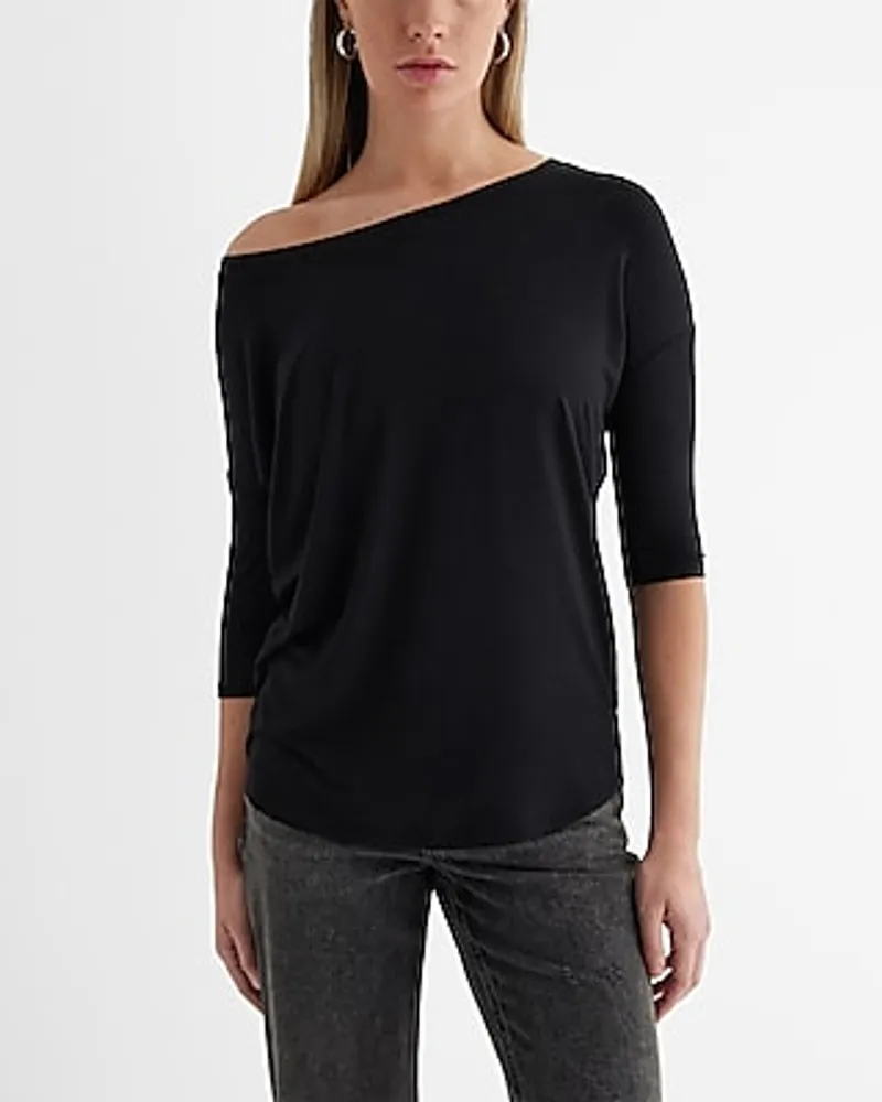 Relaxed Off The Shoulder Three Quarter Sleeve London Tee Black Women's XS