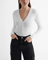 Ribbed V-Neck Henley Bodysuit White Women's