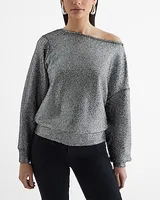 Relaxed Shine Off The Shoulder Fleece Sweatshirt Black Women's XL