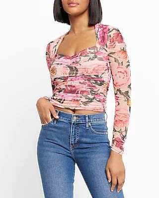 Body Contour Floral Mesh Crop Top With Removable Cups