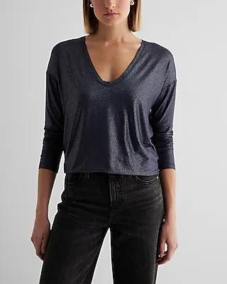 Supersoft Relaxed Shine V-Neck Long Sleeve Tee Blue Women's XS