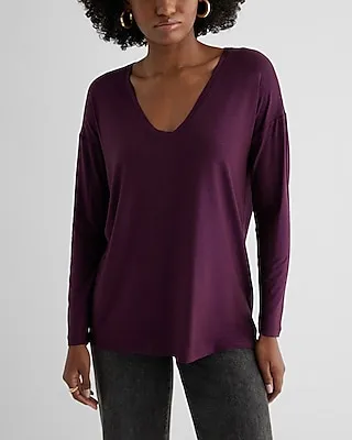 Supersoft Relaxed Shine V-Neck Long Sleeve Tee Red Women's M