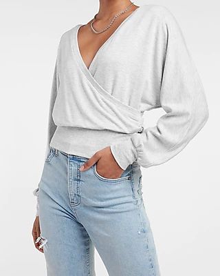 Solid Wrap Front Sweatshirt Gray Women's