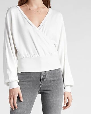 Solid Wrap Front Sweatshirt White Women's XS