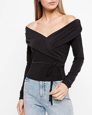 Off The Shoulder Long Sleeve Wrap Top