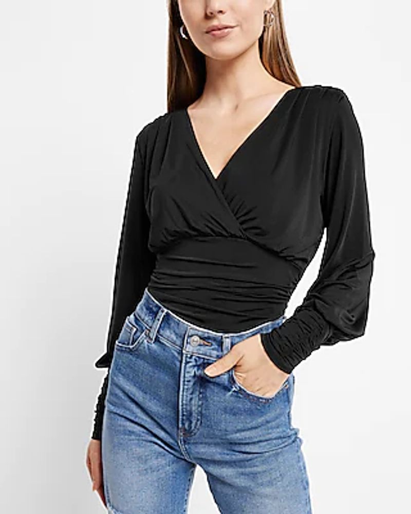 Silky V-Neck Ruched Top