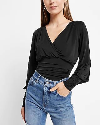Silky V-Neck Ruched Top