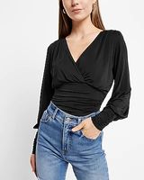 Silky V-Neck Ruched Top Women's XXS