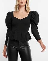 Sweetheart Neckline Poplin Sleeve Peplum Top Women's