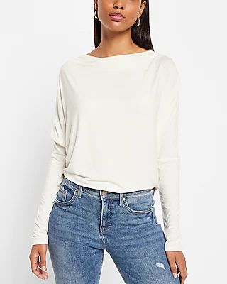 Long Sleeve Cowl Draped Back London Tee White Women's S