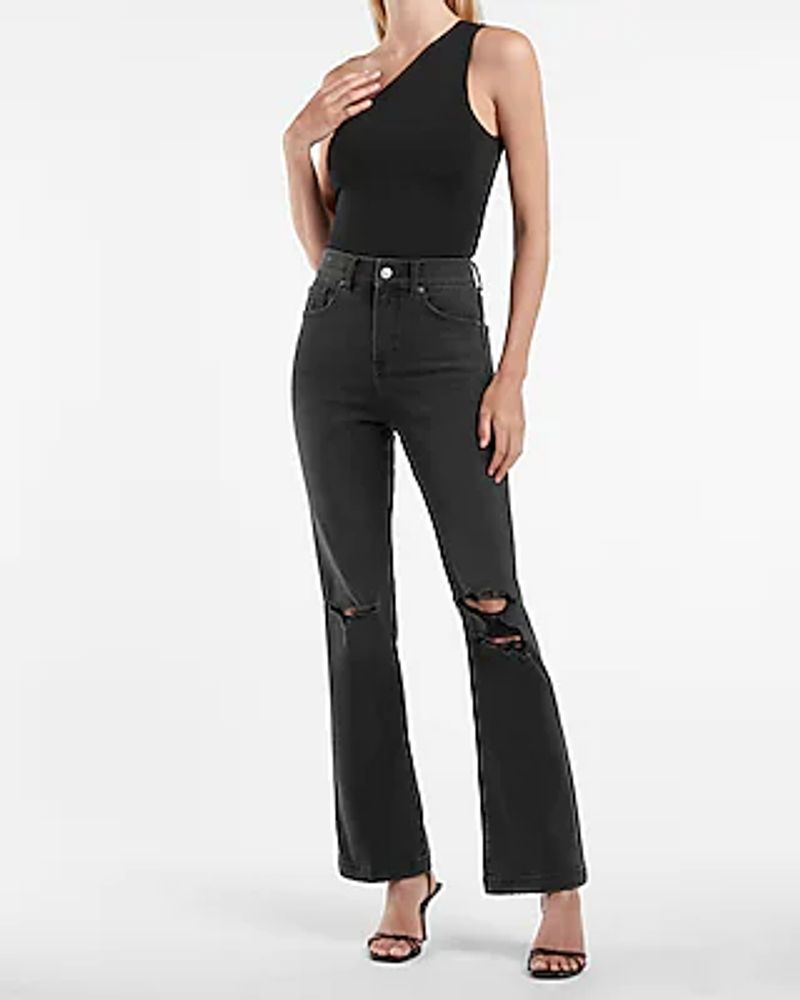 High Waisted Black Ripped 90S Bootcut Jeans