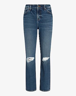 Mid Rise Dark Wash Ripped 90S Ankle Boot Jeans