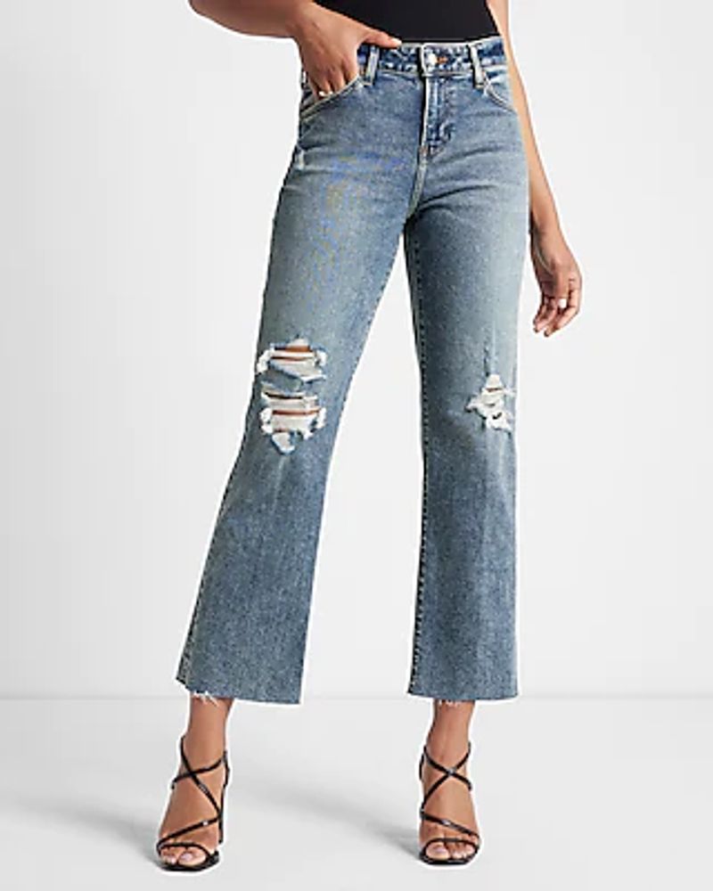 Mid Rise Medium Wash Ripped 90S Ankle Boot Jeans