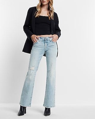 Low Rise Light Wash Ripped Bootcut Jeans, Women's Size:0 Long