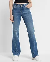 Low Rise Medium Wash Twist Front Seam Bootcut Jeans