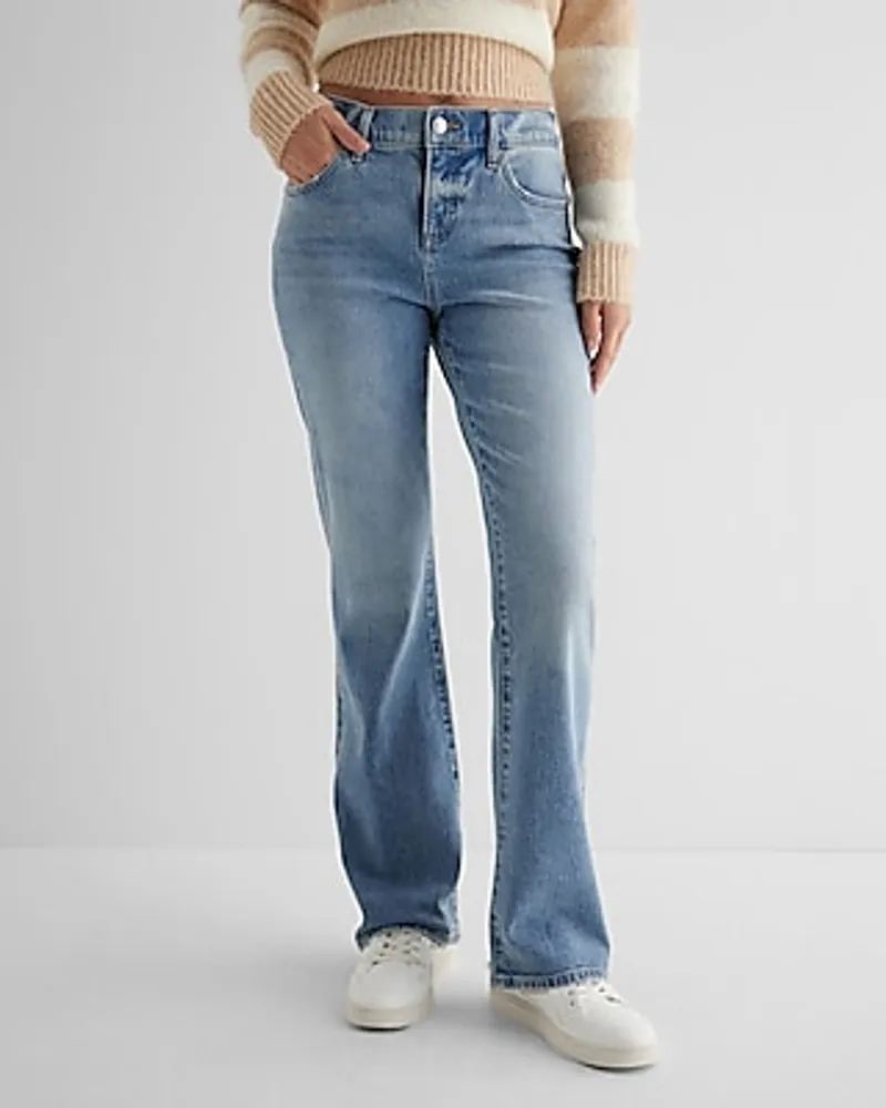 Express Mid Rise Light Wash Bootcut Jeans, Women's Size:8 Long