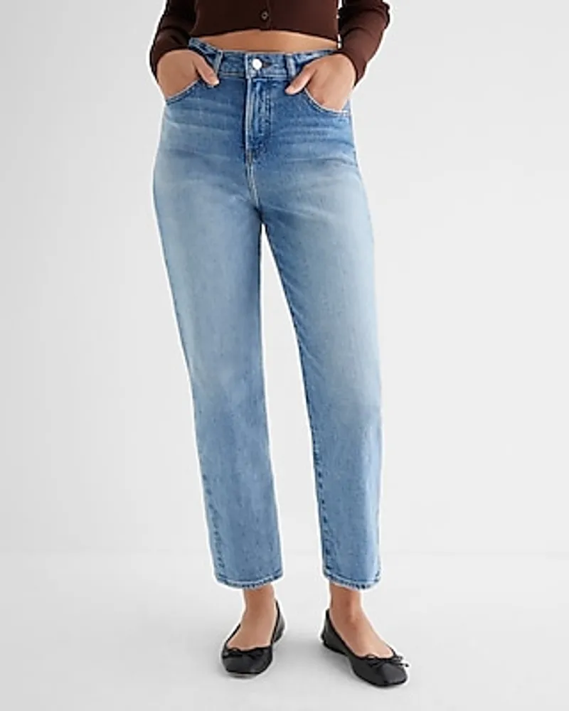 High Waisted Light Wash Straight Ankle Jeans
