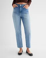 High Waisted Light Wash Straight Ankle Jeans