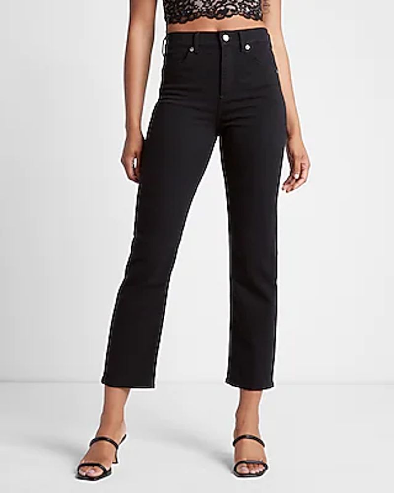 High Waisted Black Straight Ankle Jeans
