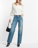 Low Rise Medium Washed Ripped Baggy Straight Jeans