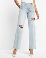 Low Rise Light Wash Ripped Baggy Straight Jeans