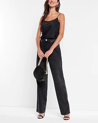 Low Rise Black Baggy Straight Jeans