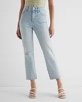 High Waisted Light Wash Ripped Straight Ankle Jeans, Women's Size:12 Long