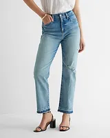 High Waisted Medium Wash Drop Hem Straight Ankle Jeans, Women's Size:6 Long