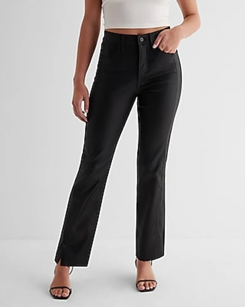 Express High Waisted Black Coated Raw Split Hem Modern Straight Jeans, Women's  Size:16 Long