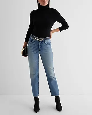 High Waisted Medium Wash Straight Ankle Jeans
