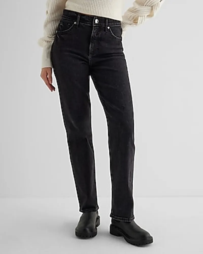 Express High Waisted Black Rhinestone Button Modern Straight Jeans, Women's  Size:12 Long