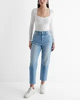 High Waisted Light Wash Straight Ankle Jeans