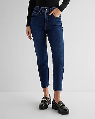 High Waisted Dark Wash Straight Ankle Jeans