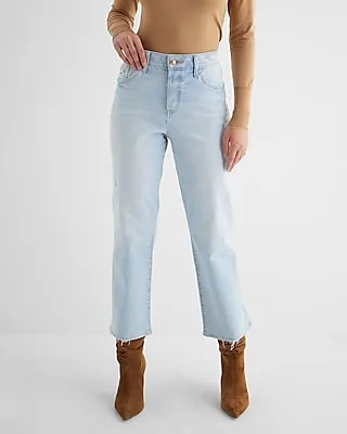 High Waisted Light Wash Relaxed Straight Ankle Jeans