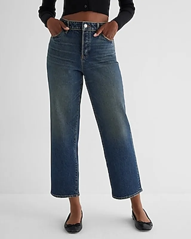 Express High Waisted Dark Wash Straight Ankle Jeans