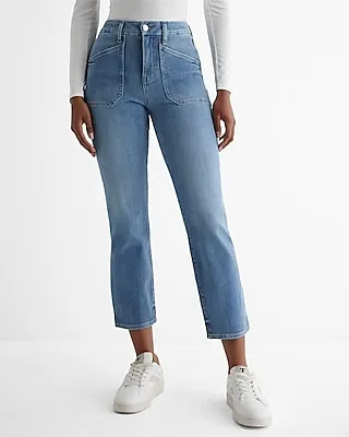 High Waisted Medium Wash Curvy FlexX Straight Ankle Jeans, Women's Size:L long