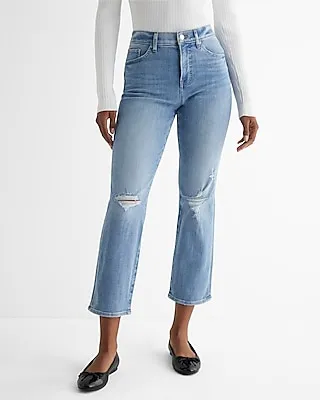 High Waisted Light Wash Ripped Straight Ankle Jeans, Women's Size:8 Short