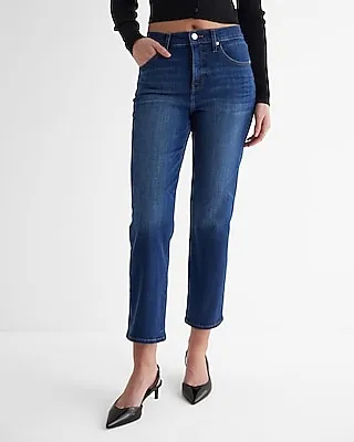 High Waisted Medium Wash Straight Ankle Jeans