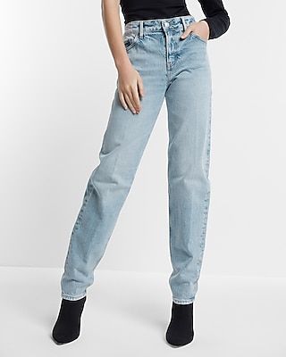 Mid Rise Light Wash Baggy Tapered Jeans Blue Women's
