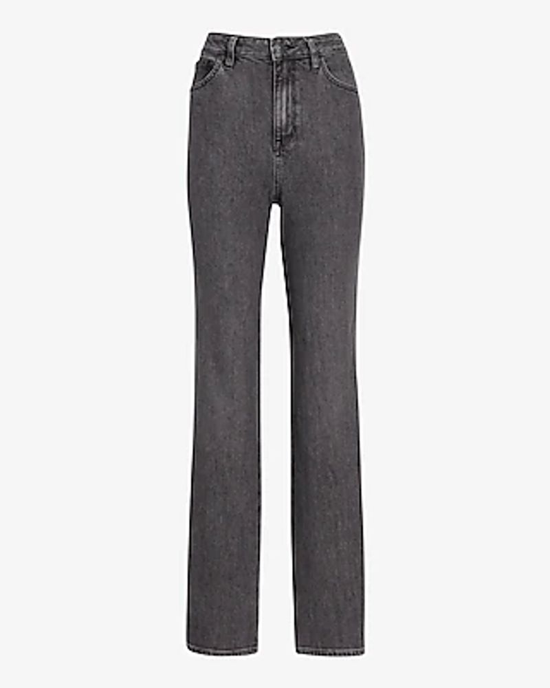 Express X Simon Spurr Super High Waisted Gray Straight Leg Jeans