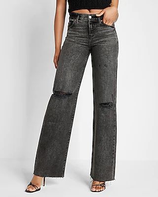 Mid Rise Black Ripped Wide Leg Palazzo Jeans