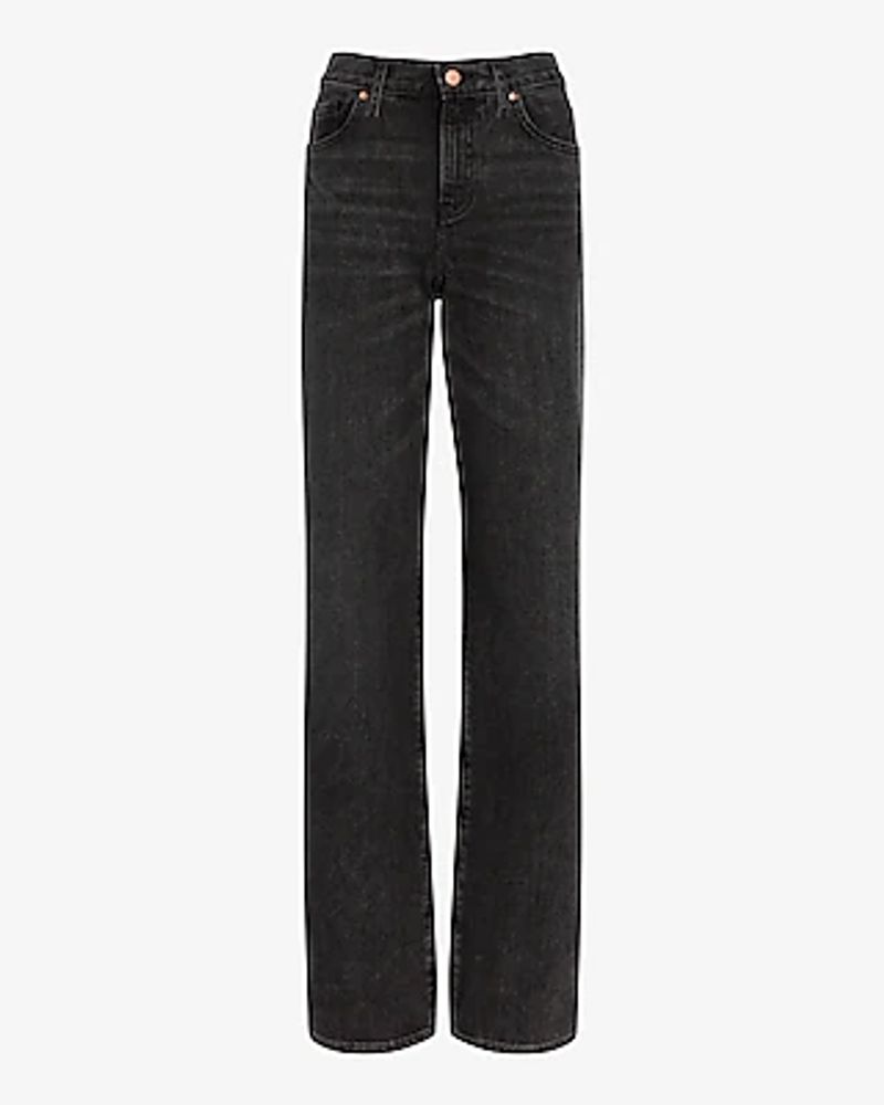 High Waisted Washed Black Wide Leg Palazzo Jeans, Women's Size:8