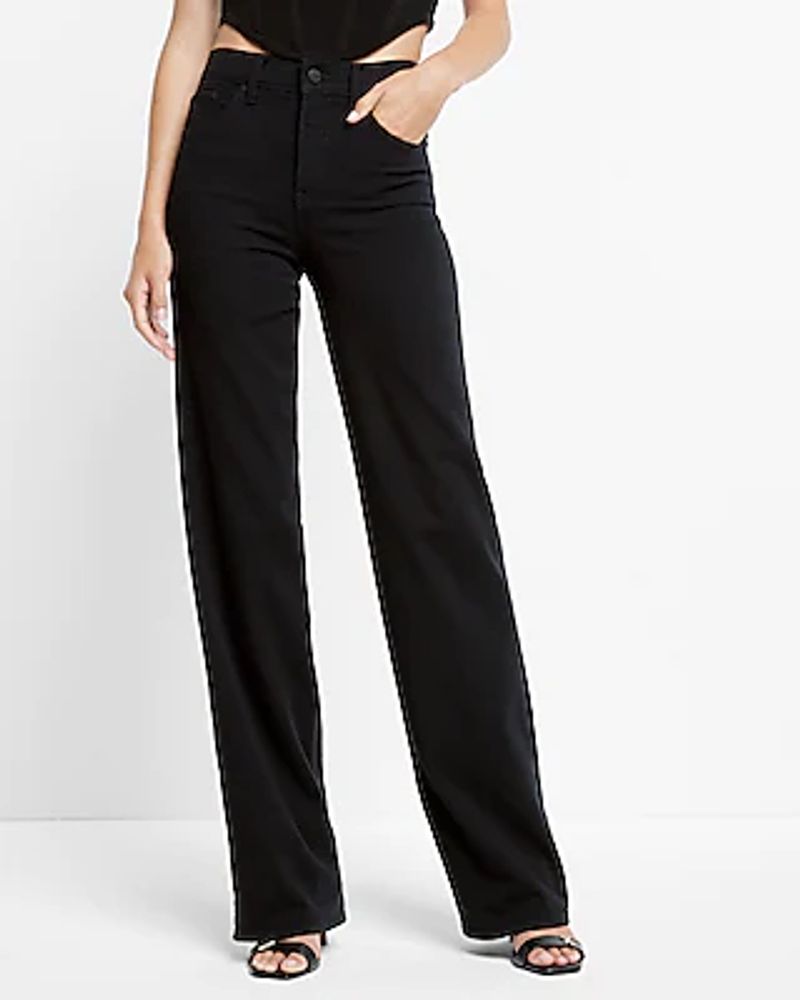Express High Waisted Black Wide Leg Palazzo Jeans, Women's Size:12