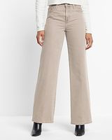 High Waisted Tan Wide Leg Palazzo Jeans, Women's Size:14