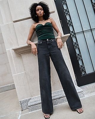 Super High Waisted Black Baggy Wide Leg Palazzo Jeans