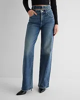 High Waisted Cutout D-Ring Belt Wide Leg Palazzo Jeans