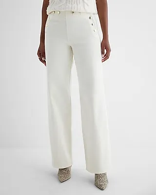 High Waisted Cream Wide Leg Palazzo Gold Button Jeans